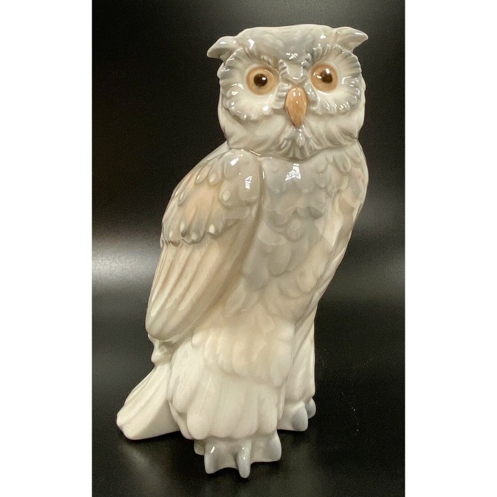 Vintage Nao Lladro Porcelain OWL Figurine Gray White 6 7/8” Tall Made Spain